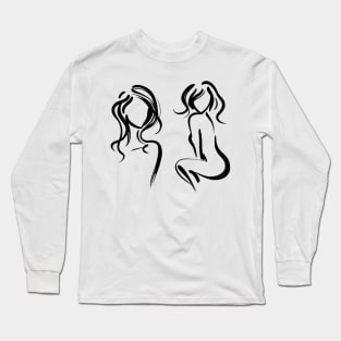 Stick figure woman in black ink Long Sleeve T-Shirt